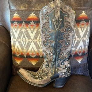 Corral Boots tall Brown Black Snip Toe Cowboy Boots 7.5 M